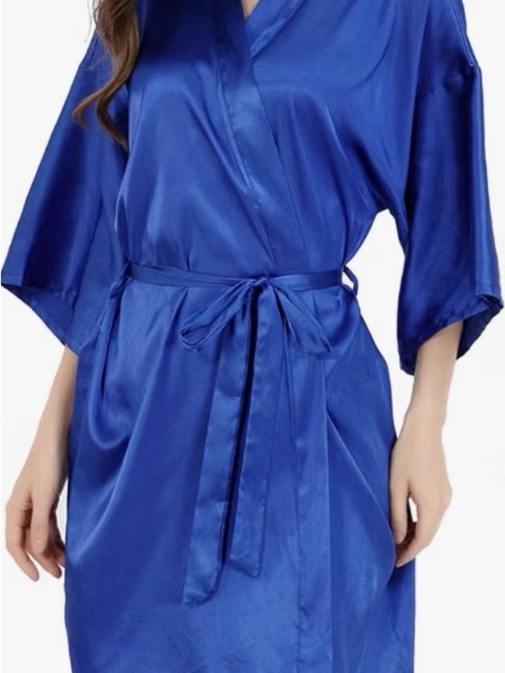 Amazon Royal Blue Satin Wrap Robe with Tie Belt